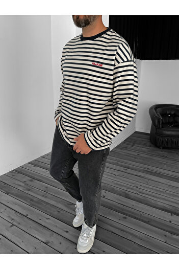 BYBASICMAN Pm-099 Model Ecru Striped Sweat