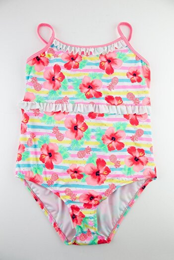 Bross Çiçek Desenli Kız Çocuk Mayo/bikini