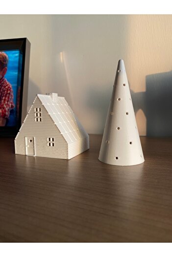 Root Made Kış Evi Tealight Mumluk Cam Ağacı Mumluk Yılbaşı Süsü Yeni Yıl Ev Mumluk 2'li Set Noel Hediyesi