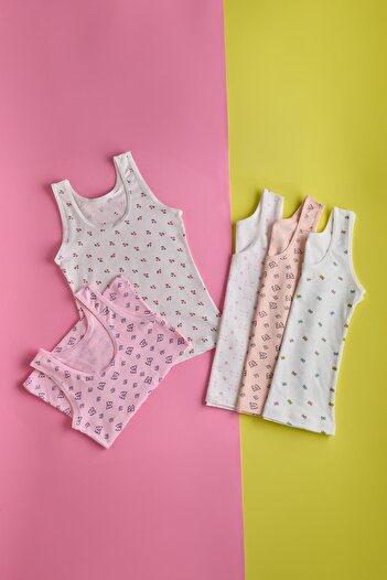 Katia&Bony Girl's 5 Pack Butterfly Patterned Thick Strap Tank Top Multicolor