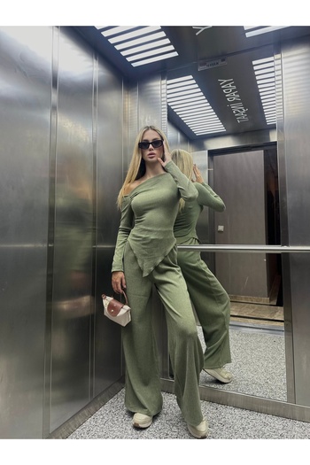 mekabutik Khaki Asymmetrical Top and Bottom Set