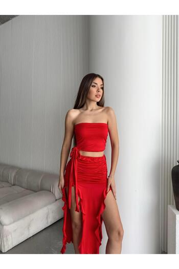 mydukkan.co Red Double Set - Ruffle Hem and Top Set
