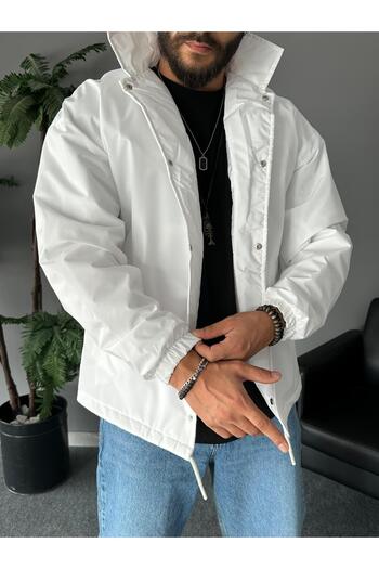 THEMANN Λευκό λαστιχένιο μπουφάν oversize με όρθιο γιακά