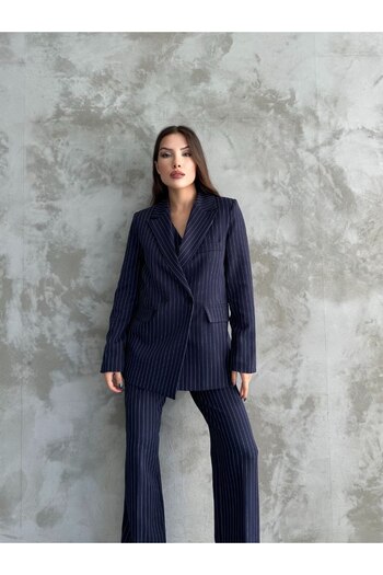 MYGİYİMİSTANBUL Jacket Vest Palazzo Pants Striped 3-Piece Suit