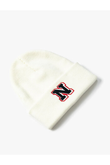 Koton College Beret with Letter Embroidery and Folding Detail