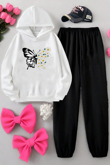 uyguntarz Daisy Butterfly Printed Children's Comfortable Tracksuit Set