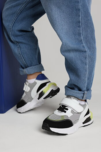 kids A more Yoyo Velcro Elastic Mesh Detailed Leather Boys' Shoes Black
