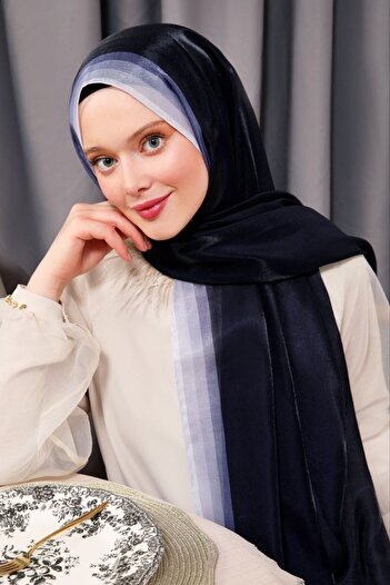 Levidor Navy Blue Color Transitional Evening Dress Amber Shawl