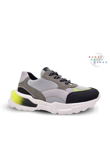 kids A more Boy's Black Sneakers - Wolf Air Mesh and Vegan Leather