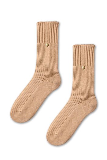 Katia&Bony Staple Detailed Viscose Knitwear Socks Camel