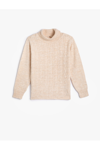Koton Turtleneck Sweater with Hair Braid Detail Long Sleeve Soft Textured
