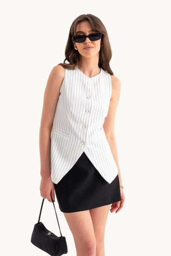 Hiccup Striped Round Neck Buttoned Vest