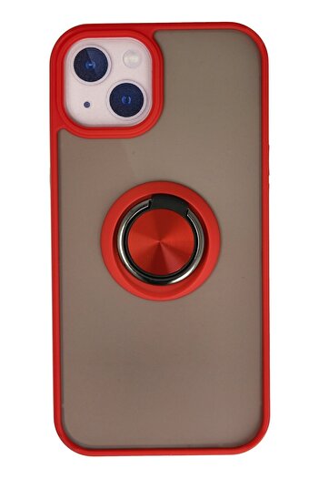 cepmoda iPhone 13 Case - Frosted Transparent with Stand Ring Colorful Sides Ringcover - Red
