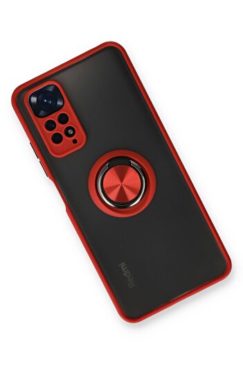 cepmoda Xiaomi'Redmi Note 11' Case - Frosted Transparent with Stand Ring Colored Sides Ringcover - Red
