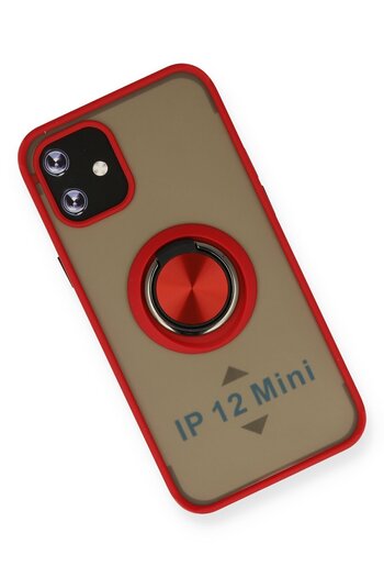 cepmoda IPhone'12 Mini' Case - Frosted Transparent with Stand Ring Colored Sides Ringcover - Red