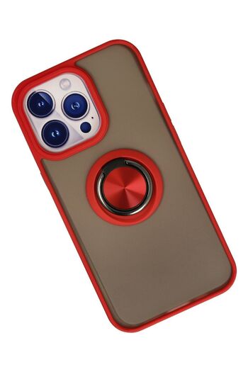 cepmoda iPhone “13 Pro” Case - Frosted Transparent with Ring Stand and Colored Sides Ringcover - Red