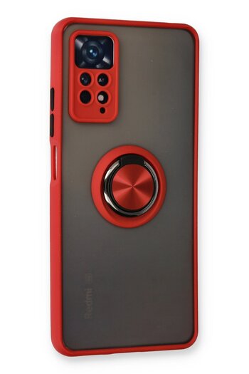 cepmoda Xiaomi'Redmi Note 11 Pro' Case - Frosted Transparent with Stand Ring Colored Sides Ringcover - Red