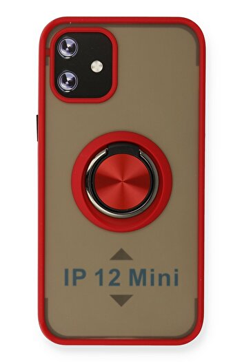 cepmoda IPhone'12 Mini' Case - Frosted Transparent with Stand Ring Colored Sides Ringcover - Red