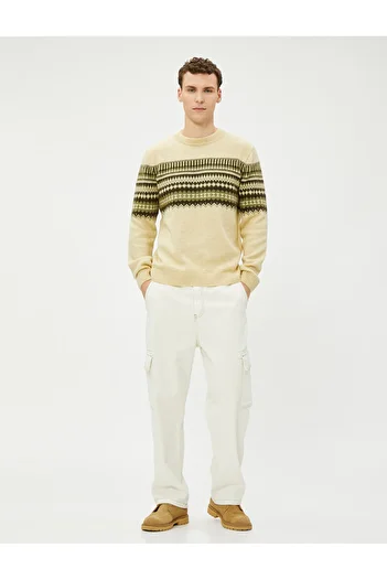 Koton Crew Neck Sweater Acrylic Blend Ethnic Patterned