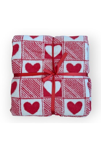 stay with love Cotton Blanket Double 180*220 cm Red-White Heart Blanket