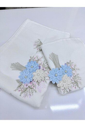 Dantelux White Mother and Daughter Dowry Embroidery Towel - Bowl Bouquet Model