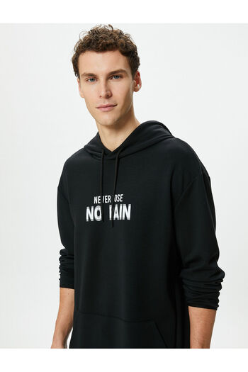 Koton Modal Fabric Long Sleeve - Kangaroo Pocket Slogan Printed Oversize Hoodie