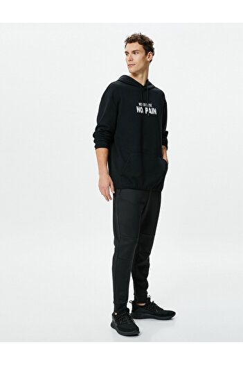Koton Modal Fabric Long Sleeve - Kangaroo Pocket Slogan Printed Oversize Hoodie