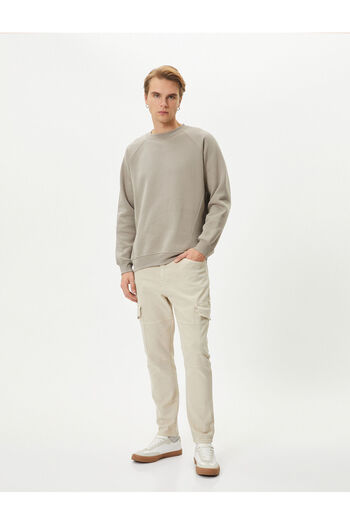 Koton Washable Trousers with Cargo Pocket Stitching Detail Slim Fit Buttoned