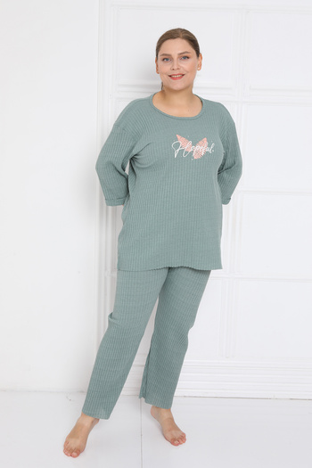 FAMES PİJAMA Ribbed Camisole Cotton Spanish Leg New Season Plus Size Home Wear