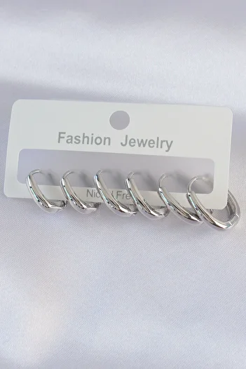 SeyCey.co Brass Silver Color Oval Earring Set