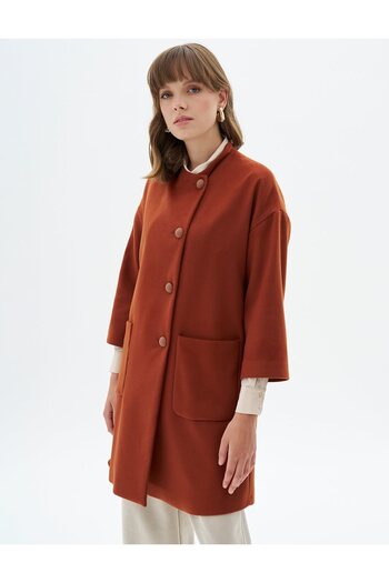 Kayra Three-Quarter Brick Color Stamp Coat