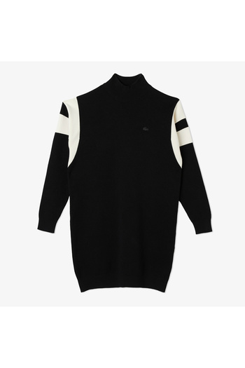 Lacoste Kadın Loose Fit Uzun Kollu Bisiklet Yaka Siyah Elbise