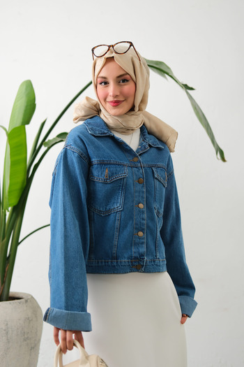 lurex moda Jachetă de blugi cu detaliu ciucuri pe spate