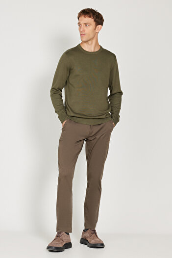 ALTINYILDIZ CLASSICS Men's Khaki Standard Fit Normal Cut Crew Neck Knitwear Sweater