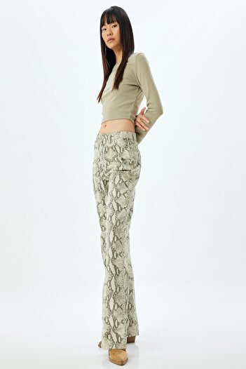 Koton Beige Patterned Women's Trousers 5Wal40027Mw