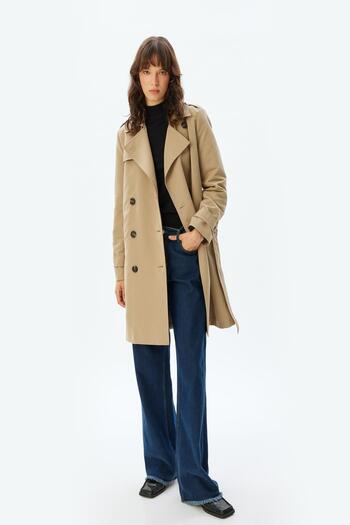 Koton Beige Women's Trench Coat 5Wak00056Ew