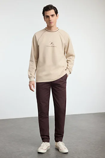 Trendyol Collection Πλεκτό φούτερ σε μπεζ εμπριμέ - Λεπτομέρεια με ραφές και γιακά, ζώνη πλεκτών Tmnaw25sw00166