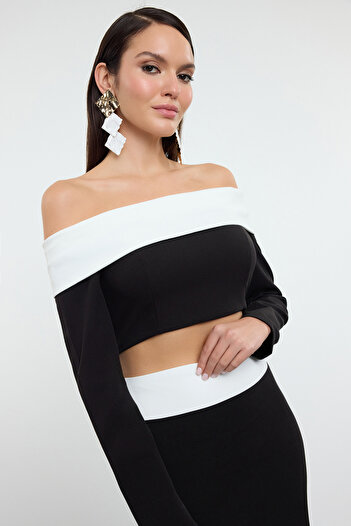 Trendyol Collection Black-White Knitted Bottom-Top Suit Tprss25Au00001