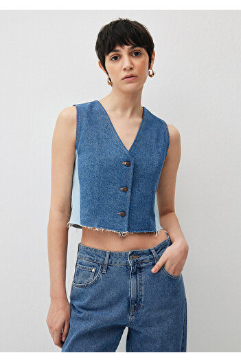 Mavi Peony Blocking Upcycle Jean Vest Crop / Croială scurtă 1110515 -88165