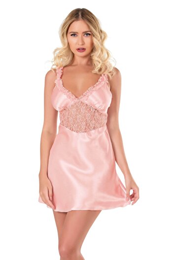 PRIMODA Salmon Short Satin Nightgown 8129