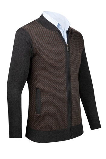 Çizgi Triko Stripe Knitwear Men's Knitwear Cardigan Zippered Pocket Detailed Patterned Steel Knit Classic Fit - 5011K