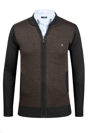 Çizgi Triko Stripe Knitwear Men's Knitwear Cardigan Zippered Pocket Detailed Patterned Steel Knit Classic Fit - 5011K