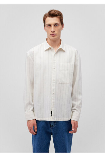 Mavi Çizgili Beyaz Gömlek Oversize / Geniş Kesim 0211160-620