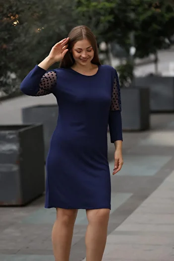 EGZEBRU Plus Size Double Breasted Navy Blue Dress