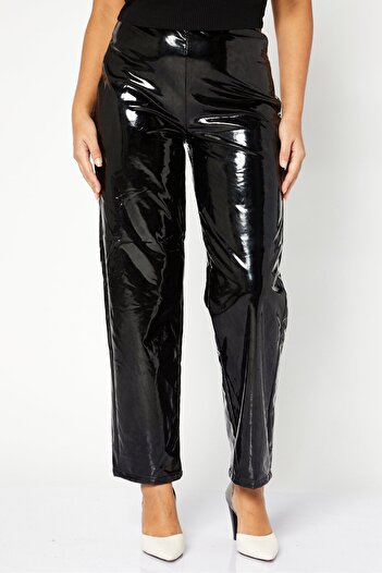 NA-KD Women Regular Fit Solid Leather Pant, Black