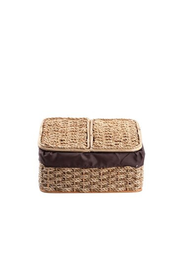 Sever BEJ BURİ HASIR BÖLMELİ KAPAK SEPET 30X41X25CM