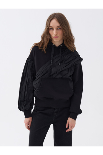 Nocturne Taffeta Drape Detailed Hooded Sweatshirt