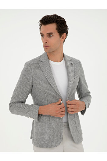 Cacharel Açık Gri Slim Fit Keten Karışımlı Spor Ceket 50284659-VR001
