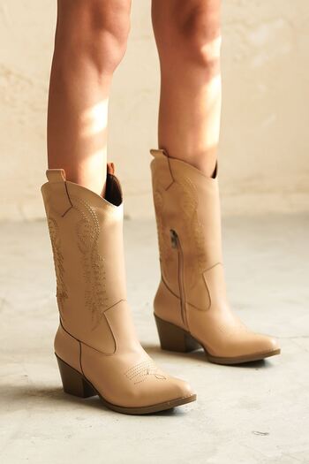 MODAADAM Women's Delmar Cowboy Boots - Nude