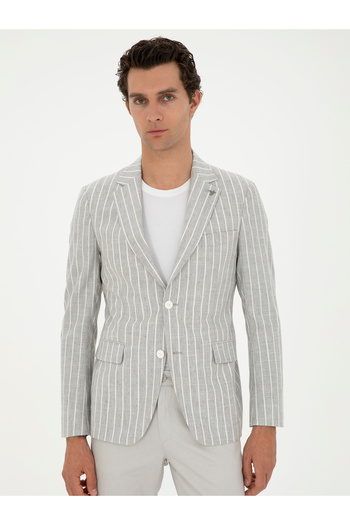 Cacharel Açık Gri Slim Fit Yün Keten Karışımlı Ceket 50284598-VR001